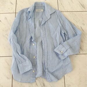 Little Flower Boys Linen Button Down - Light Blue